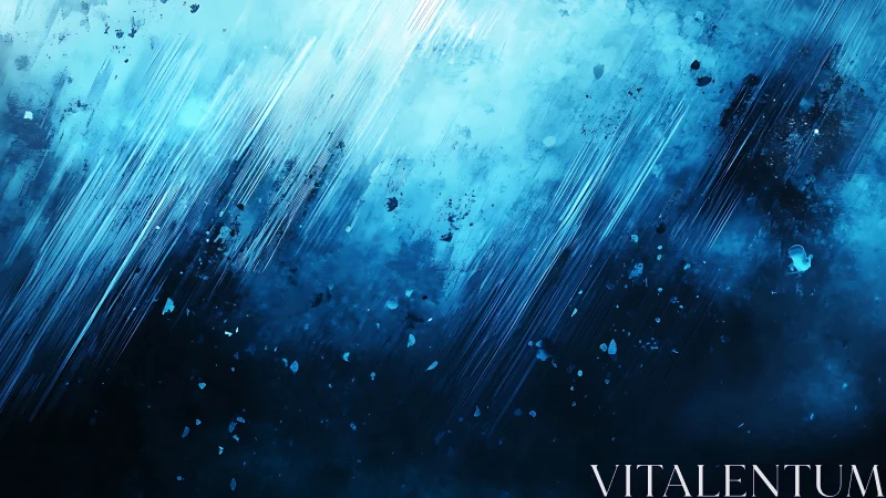 Diagonal blue abstract strokes with scattered paint flecks.