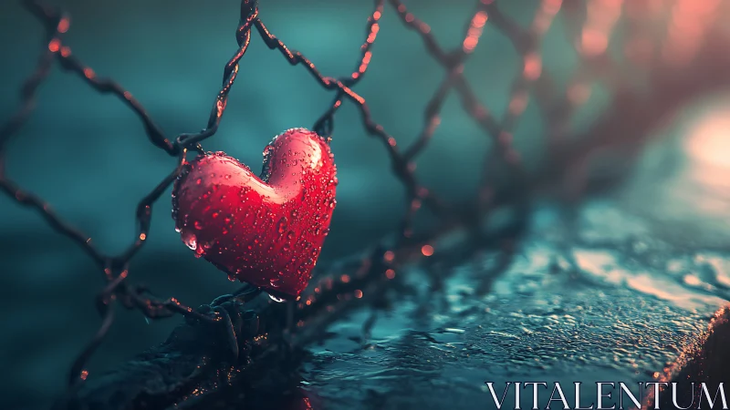 Crimson Heart Bleeding Light Through Turquoise Solitude.