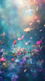 Vibrant Wildflowers Bloom in Dreamlike Atmospheric Light