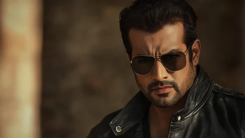Cinematic male portrait with polarized lenses and leather jacket.
