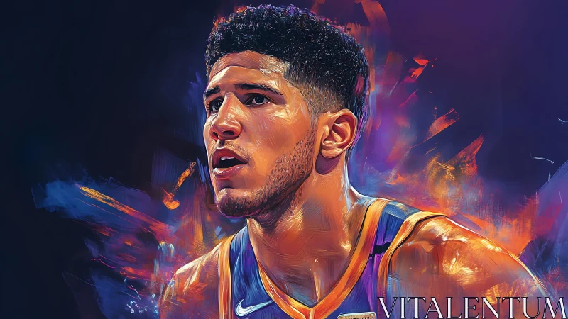 Basketball player portrait rendered in vivid digital brushstrokes