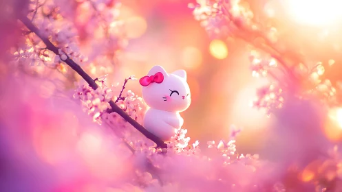 Kawaii Kitten Finds Magic Among Spring Blossoms.