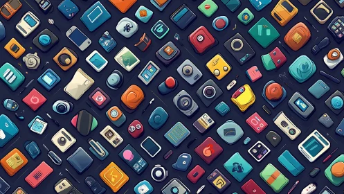 Colorful digital gadgets scattered in playful harmony.