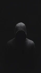 Low‑key hooded figure rendered in deep negative space lighting