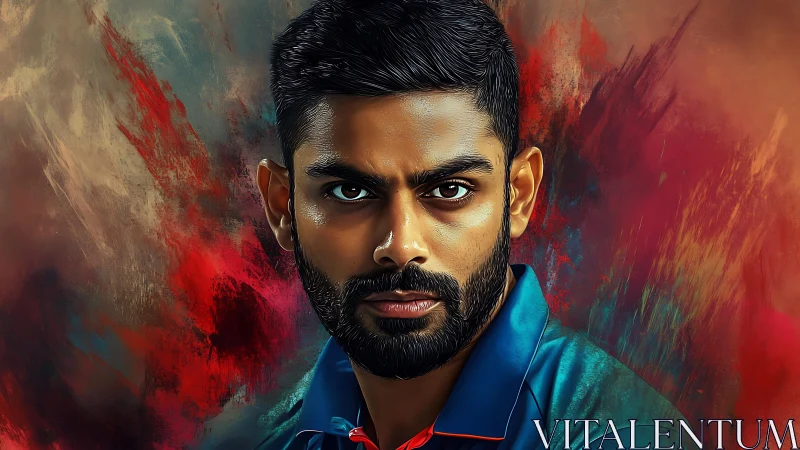 Intense male portrait with bold abstract color background.