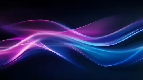 Flowing neon light waves on dark gradient background.