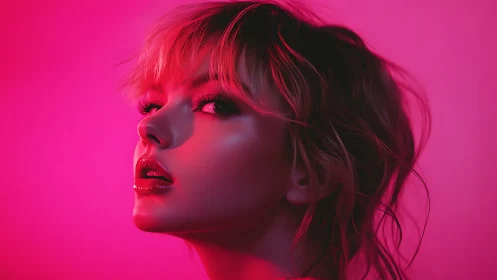 Neon pink side-lit female portrait with cinematic rim lighting