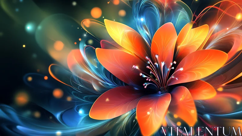 Radiant abstract flower bursting with neon light swirls.