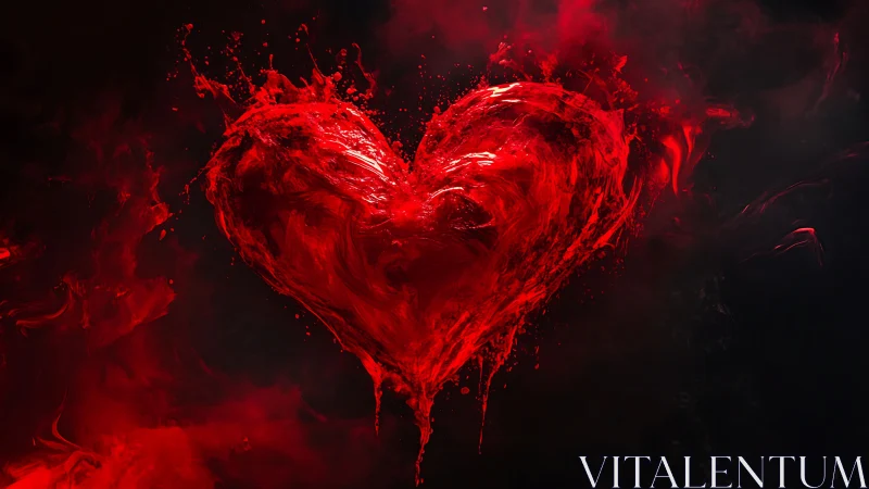 Passionate Red Heart Bursts with Liquid Energy and Motion