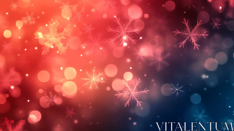 Softly glowing snowflakes drifting through winter light.