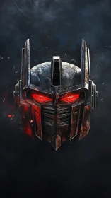 Robotic metallic helmet with illuminated red eye elements