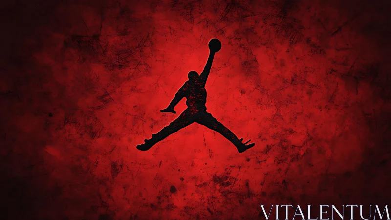 Bold basketball silhouette soars against vivid red energy