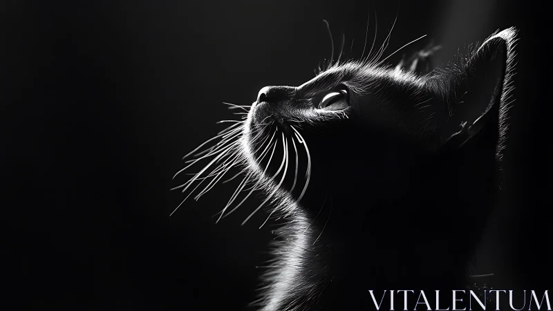 Cat Head Profile Against Dark Background, Front View