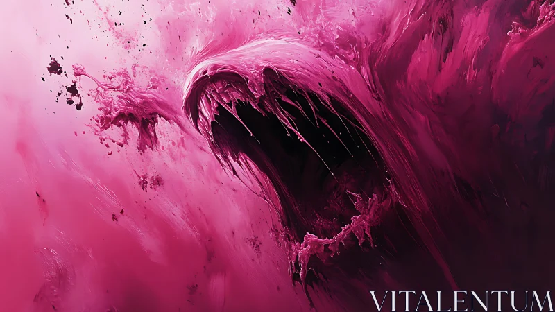Digital painting of abstract magenta void with fluid vortex form.