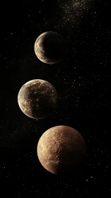 Tri-planetary alignment in star-dense deep space field.