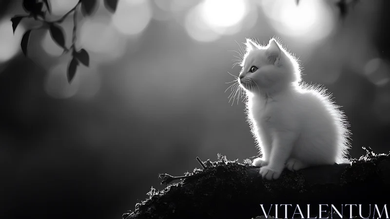 Luminous White Kitten Portrait: Monochromatic Backlighting Study.