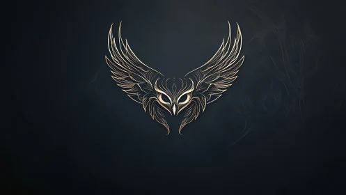 Golden linework phoenix emblem spreads luminous wings.