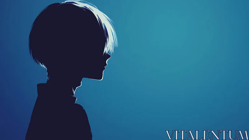 Side profile silhouette of boy against deep blue background.