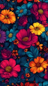 Polychromatic Floral Composition with Geometric Layering and Saturated Hue Contrast.