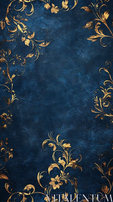 Ornate gold floral border over textured navy grunge background