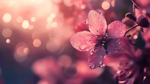 Delicate Pink Butterfly Glistens with Morning Dew