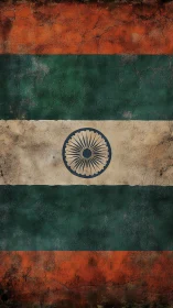 Weathered Indian tricolor flag with grunge texture and central Ashoka Chakra