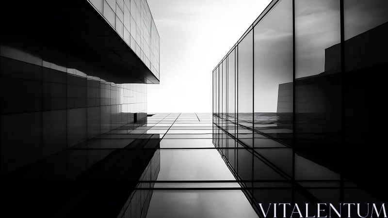 Minimalist glass towers frame stark white urban horizon