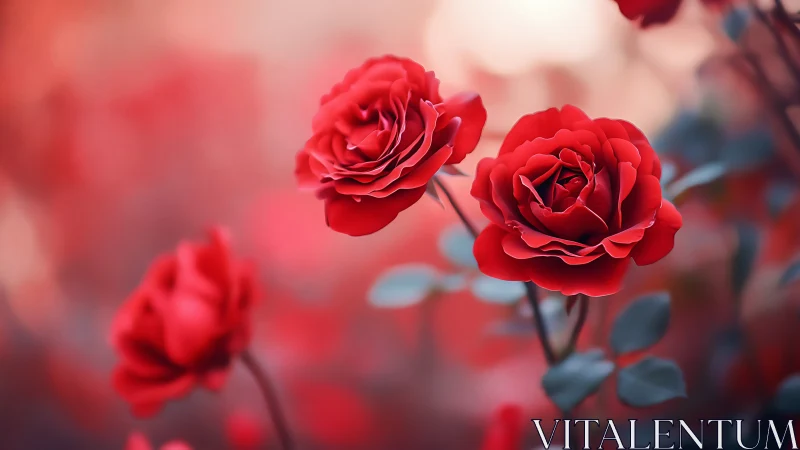 Crimson Hybrid Roses Exhibiting Shallow Depth of Field with Selective Focus Photography