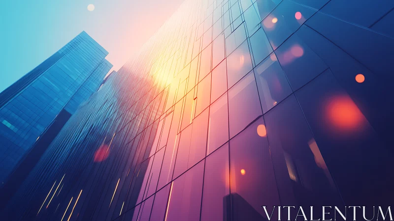 Sunlit city tower glowing with dreamy evening reflections.