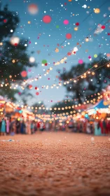 Shallow Depth-of-Field Festival Ground With Bokeh Light Strings and Particle Dispersion
