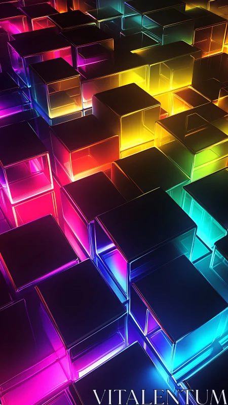 Luminous glass cubes glow in a vivid futuristic gridscape