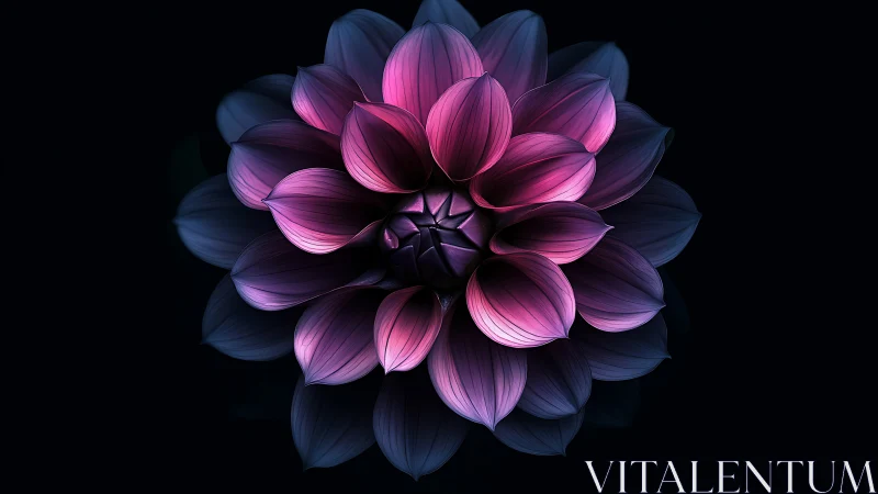 Luminescent Dahlia with Radiating Pink-Purple Petals and Volumetric Lighting Effects