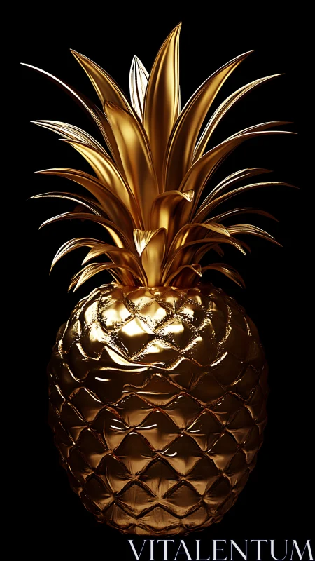 Golden metallic pineapple rendered with high glossy detail
