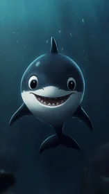 Bubble-toothed baby shark beams in the midnight blue deep.