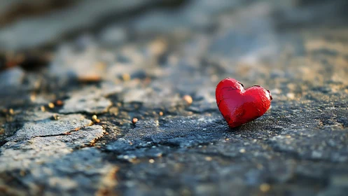 Ruby Heart Rests Against Time-Worn Asphalt