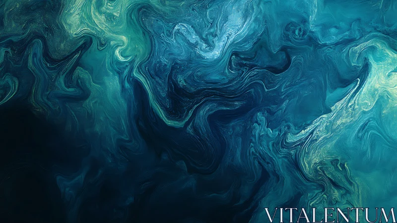 Gentle ocean swirls in dreamy teal and deep midnight blue.
