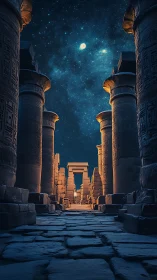 Ancient stone colonnade aligns with starry night sky