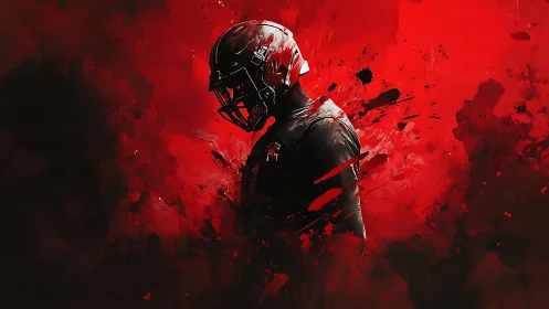 American football player silhouette in red abstract field.