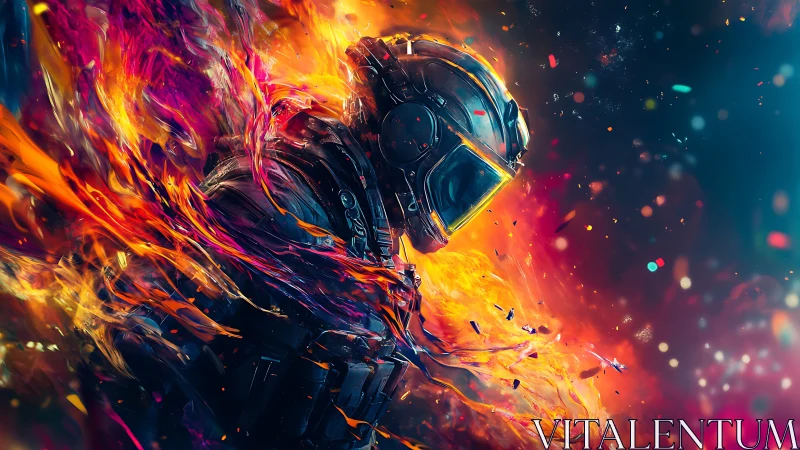 Starborne pyromancer pilot wrapped in neon solar flares.