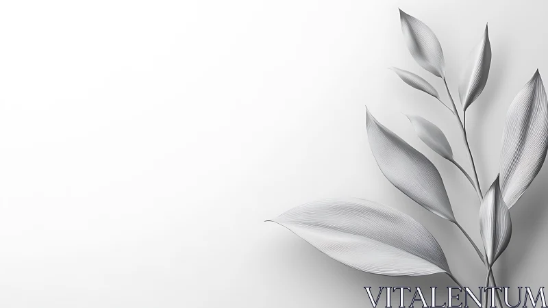 Minimalist silver foliage on white negative space.