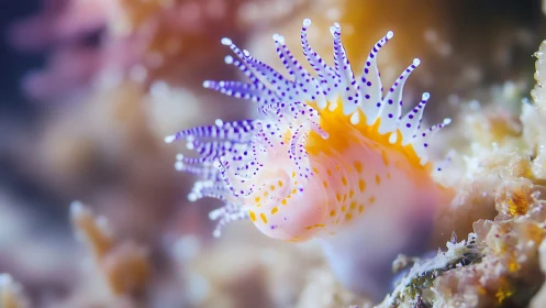 Colorful nudibranch macro closeup on underwater reef.