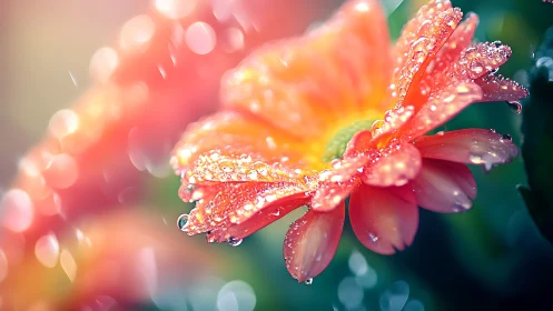 Gerbera Daisy with Raindrops in Vivid Afternoon Light.