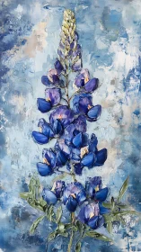 Graceful blue lupine rises softly against a dreamy sky