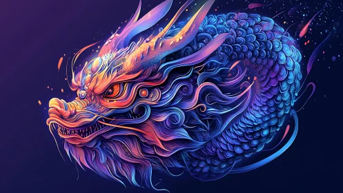 Neon-lit serpentine dragon head rendered in layered chromatic waves