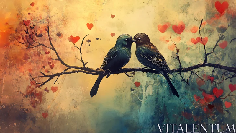 Two Birds Perched in Romance: Silhouettes Against Warm Golden Light.