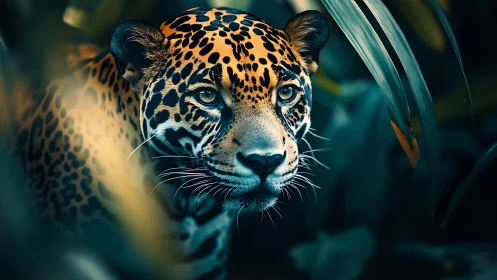Captivating Jaguar Gaze Through the Jungle