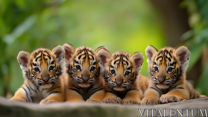 Four Tiger Cubs Strike a Pensive Pose Together
