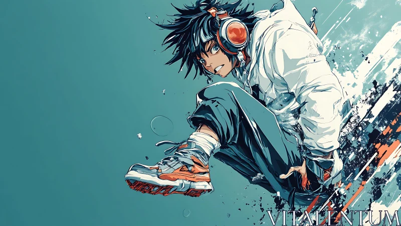 Sky-leaping street runner blasting color through silence.