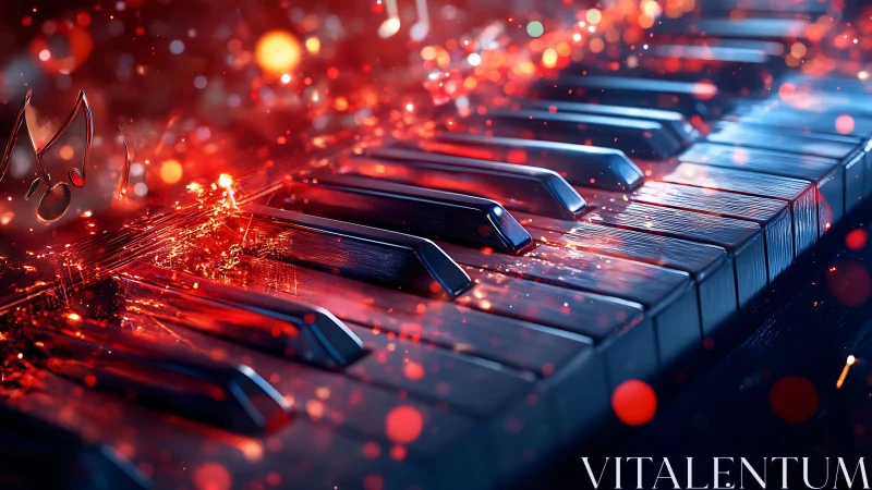 Glowing piano keys shimmer with magical musical sparks