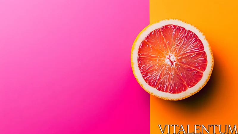 Halved grapefruit on dual-tone magenta and orange backdrop